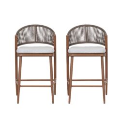 Outdoor Counter Height Aluminum Frame Counter Stools With Scallop Shaped Backrest & Water Resistant Cushions (Set of 2) - Teak
