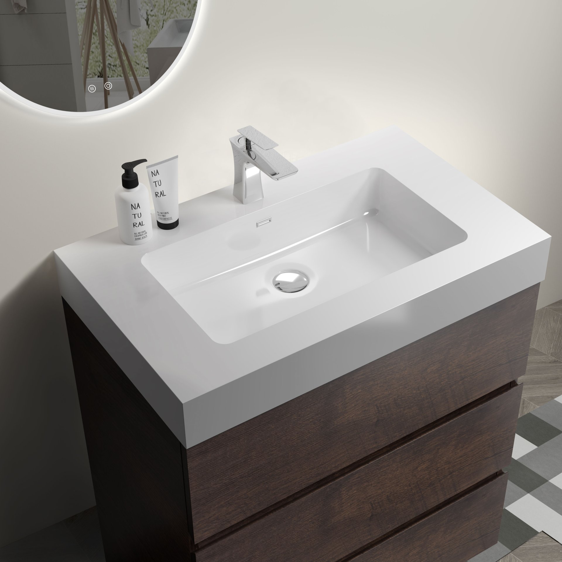 Alice - 30" Bathroom Vanity With Sink, Large Storage Freestanding Bathroom Vanity For Modern Bathroom, One-Piece Sink Basin Without Drain And Faucet - White / Walnut - Image 5