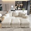 3 Seat Sofa, Deep Seat Couches With Soft Pillows And 3 Ottomans, Convertible Sofa Lounge Chair, For Living Room - Beige - Image 13