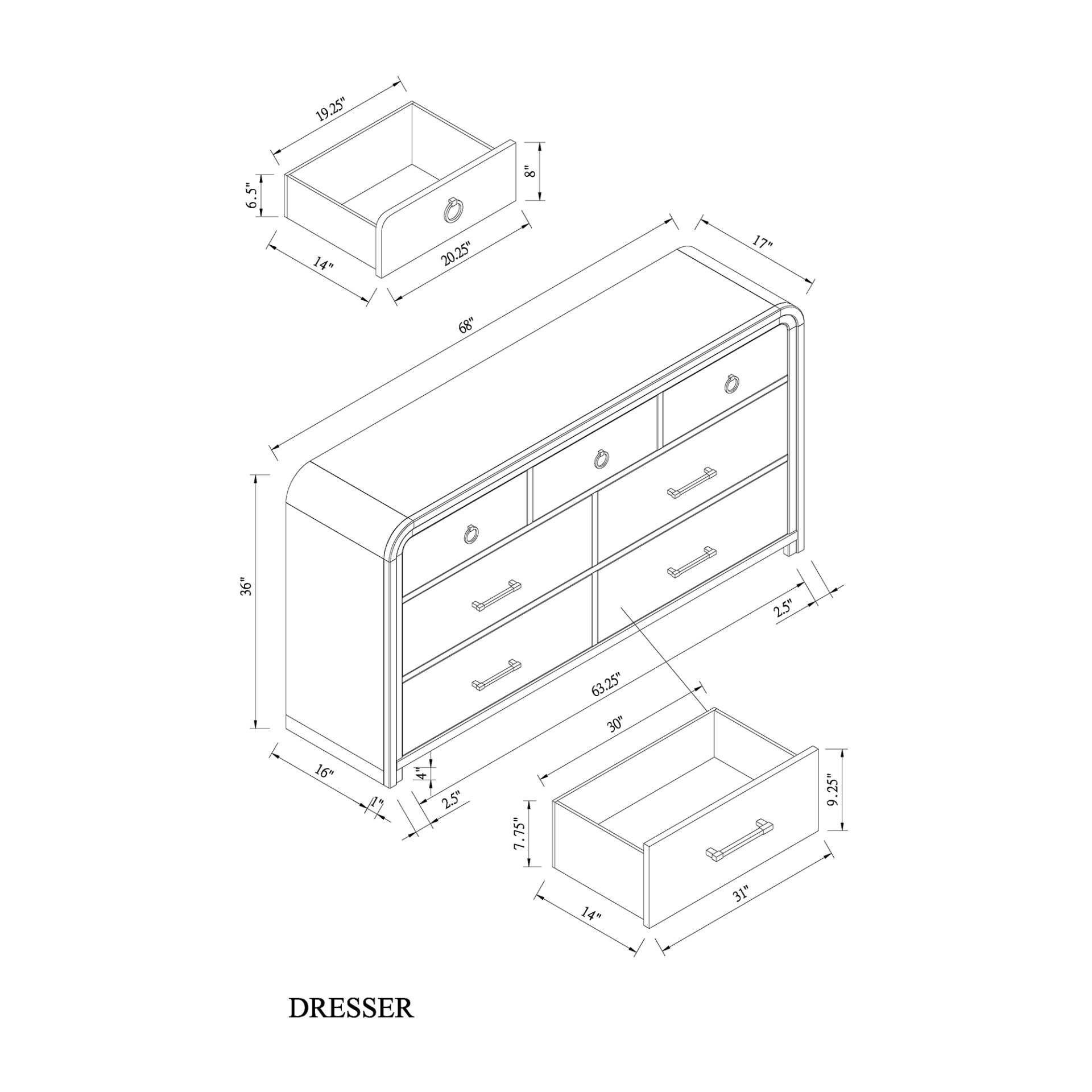 Malco - King 5 Piece Bedroom Set With Gold Accents, Upholstered Headboard - Oak - Image 7