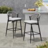 Outdoor Bar Height Metal Frame Counter Stools With Scallop Shaped Backrest & Water Resistant Cushions (Set of 2) - Matte Black - Image 4