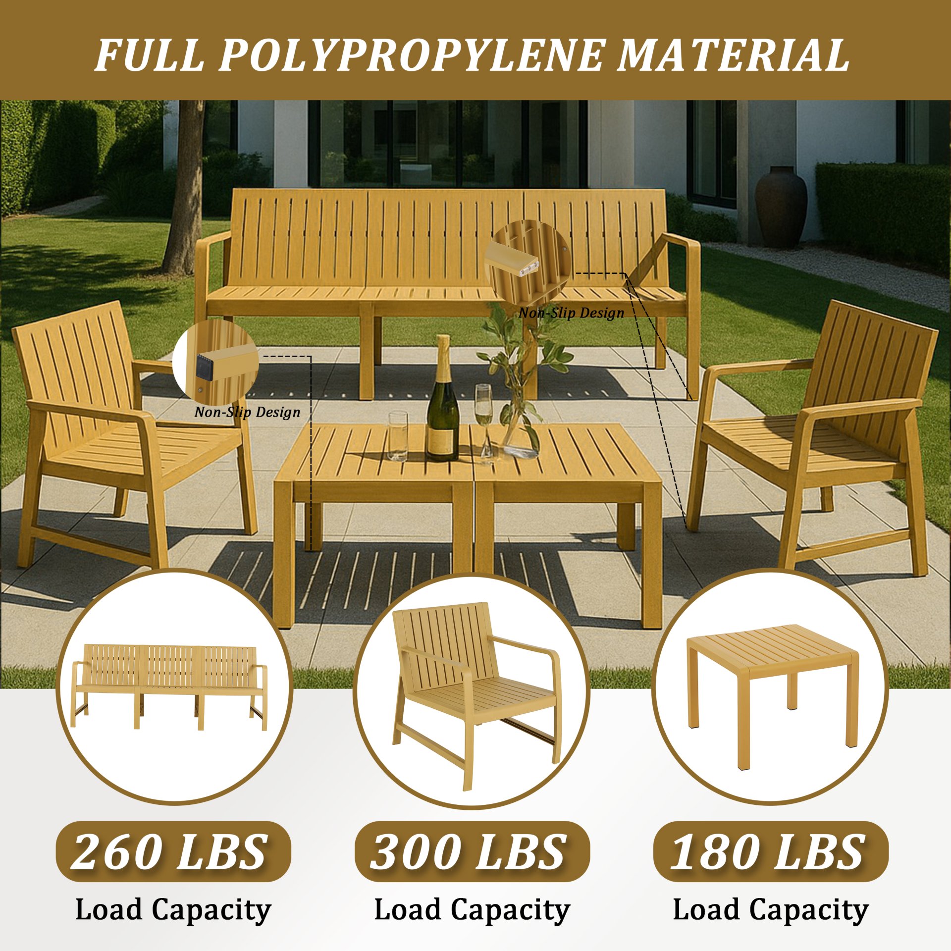 5 Piece Indoor / Outdoor Furniture Set 3 Seater Sofa, 2 Chairs And 2 Coffee Tables, Waterproof And Durable - Brick Yellow - Image 14