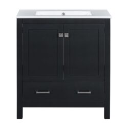 Bathroom Vanity With Single Sink, Combo Cabinet Undermount Sink, Bathroom Storage Cabinet With 2 Doors And A Drawer, Soft Closing, Multifunctional Storage, Solid Wood Frame - Black