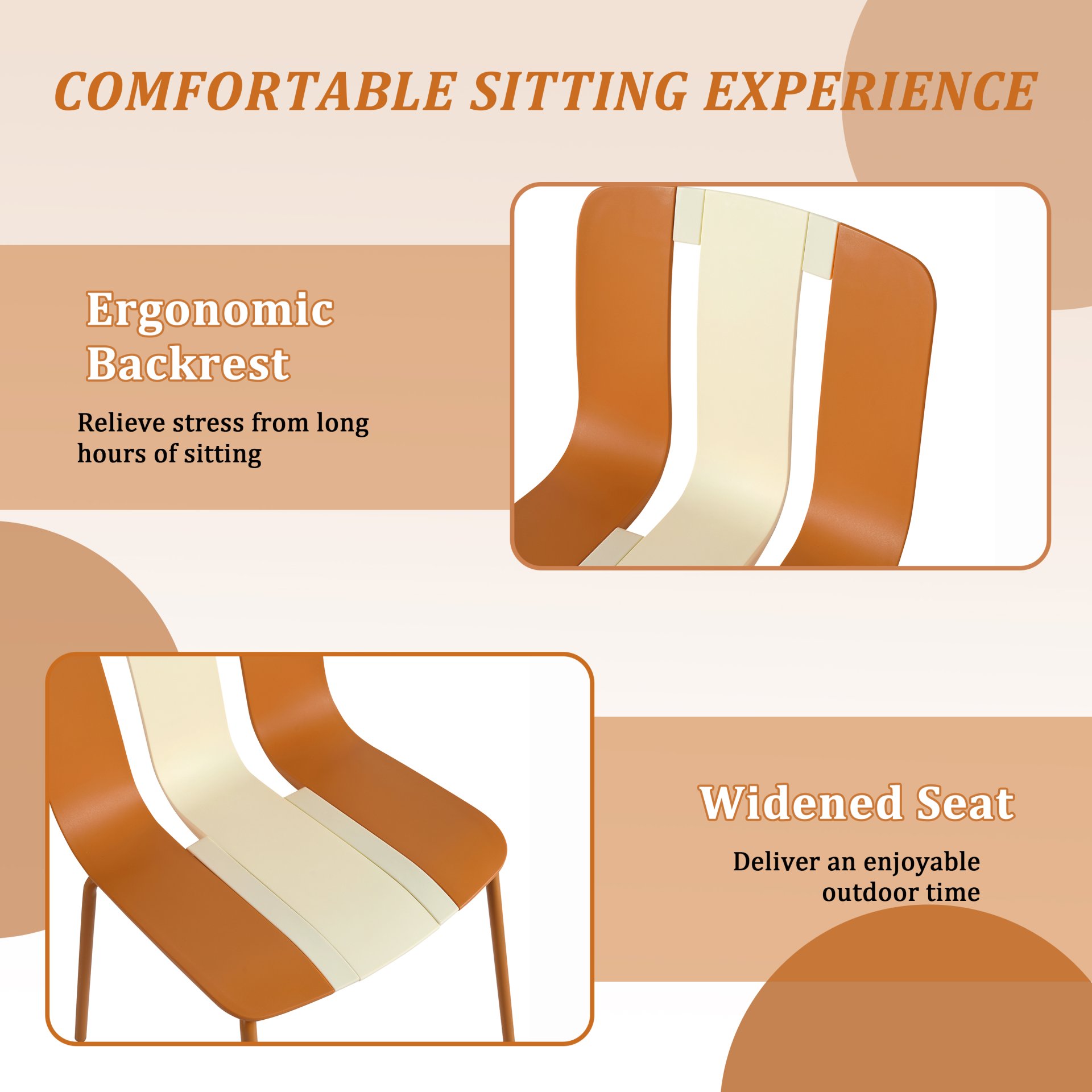 4 Piece Set Of Modern Striped Color Blocking Single Chairs, Waterproof And Fade Resistant - White / Orange - Image 11