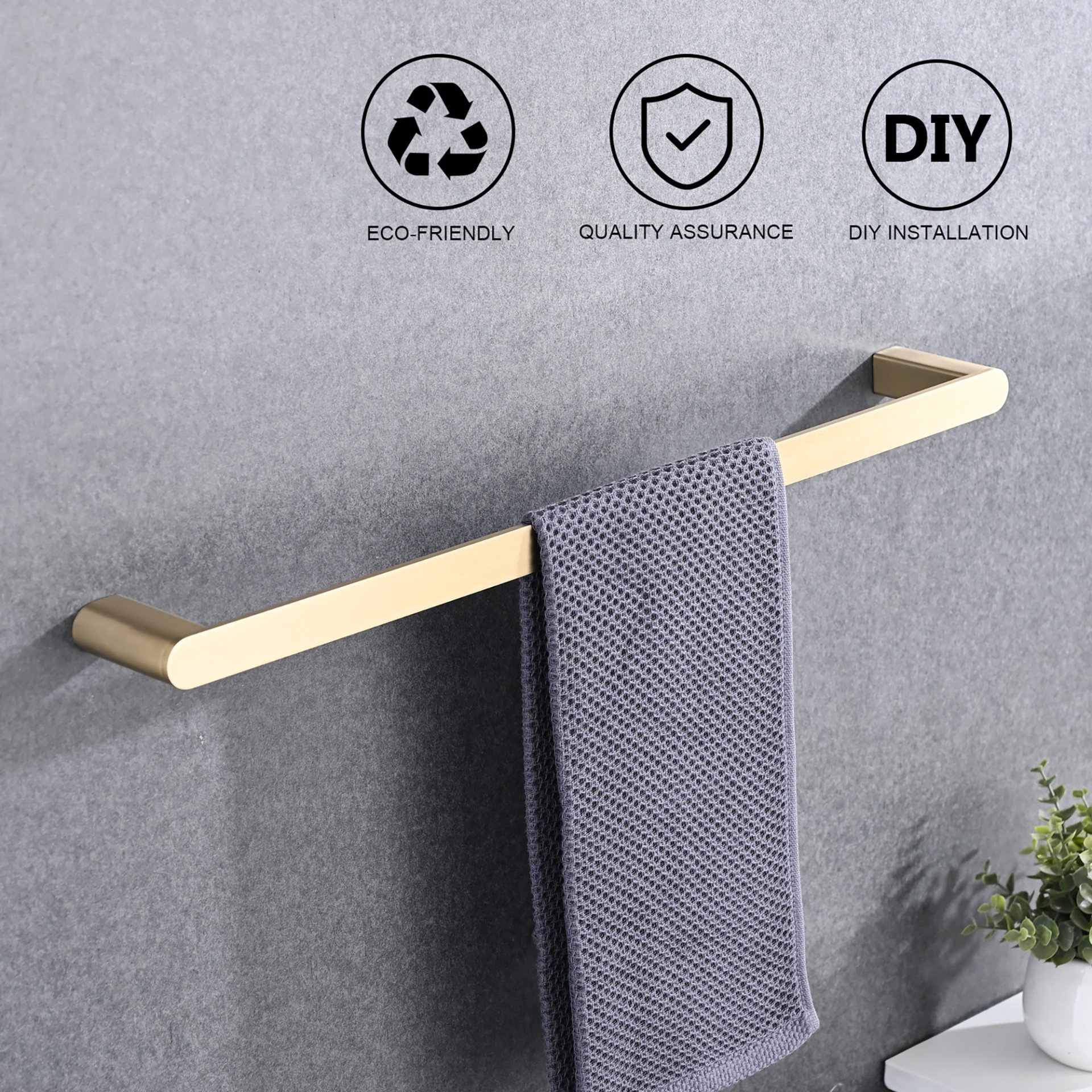 4 Pieces Bathroom Hardware Set Single Towel Bar, Towel Holder, Toilet Paper Holder, Stainless Steel - Brushed Gold - Image 2