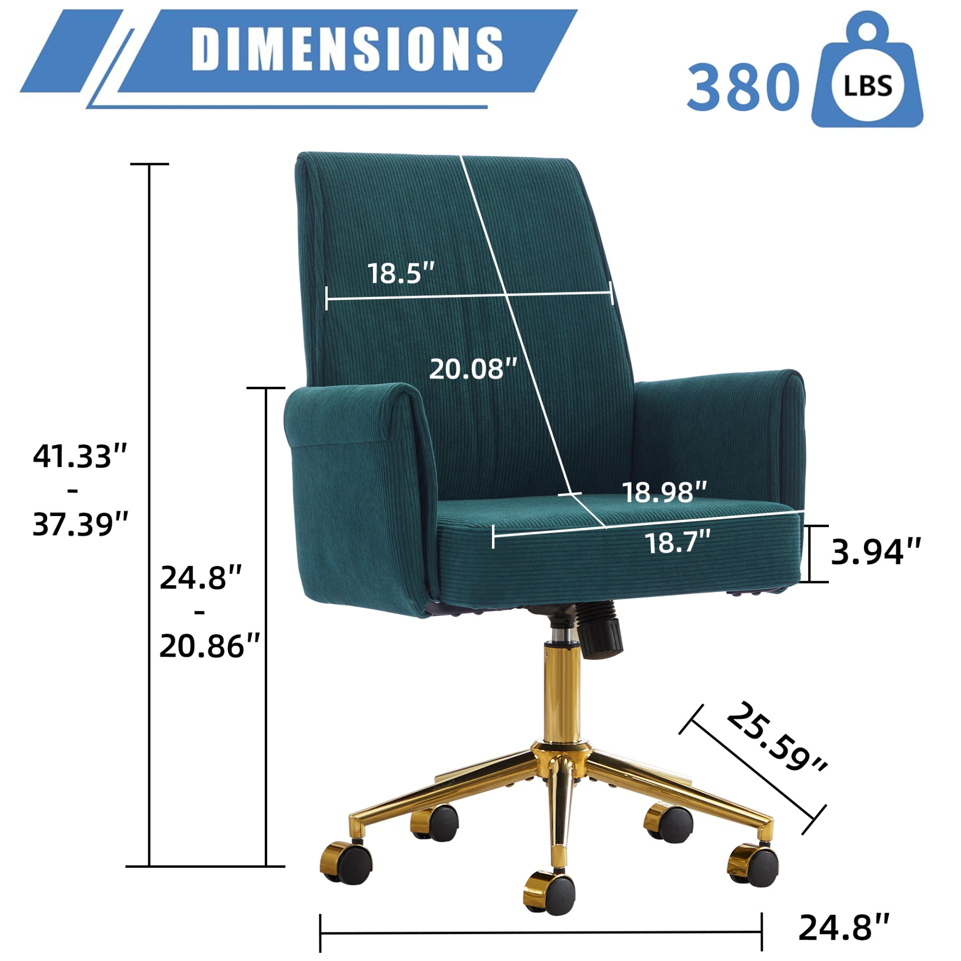 Ergonomic Mid Back Office Chair With Striped Fabric - Green - Image 3