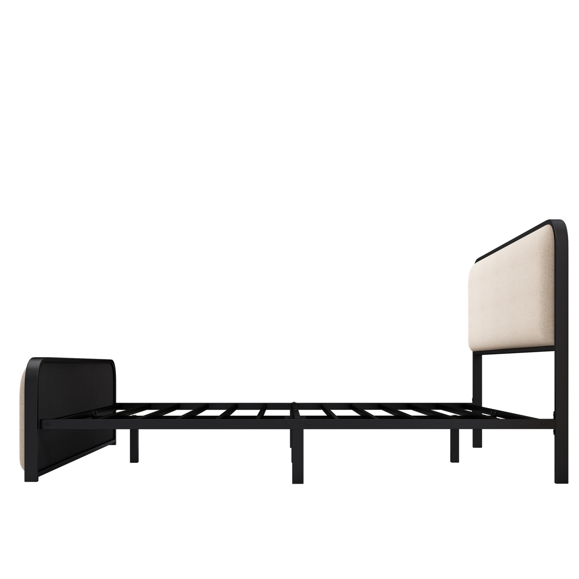 Modern Metal Bed Frame With Curved Upholstered Headboard And Footboard Bed With Under Bed Storage, Heavy Duty Metal Slats, King Size - Beige - Image 7