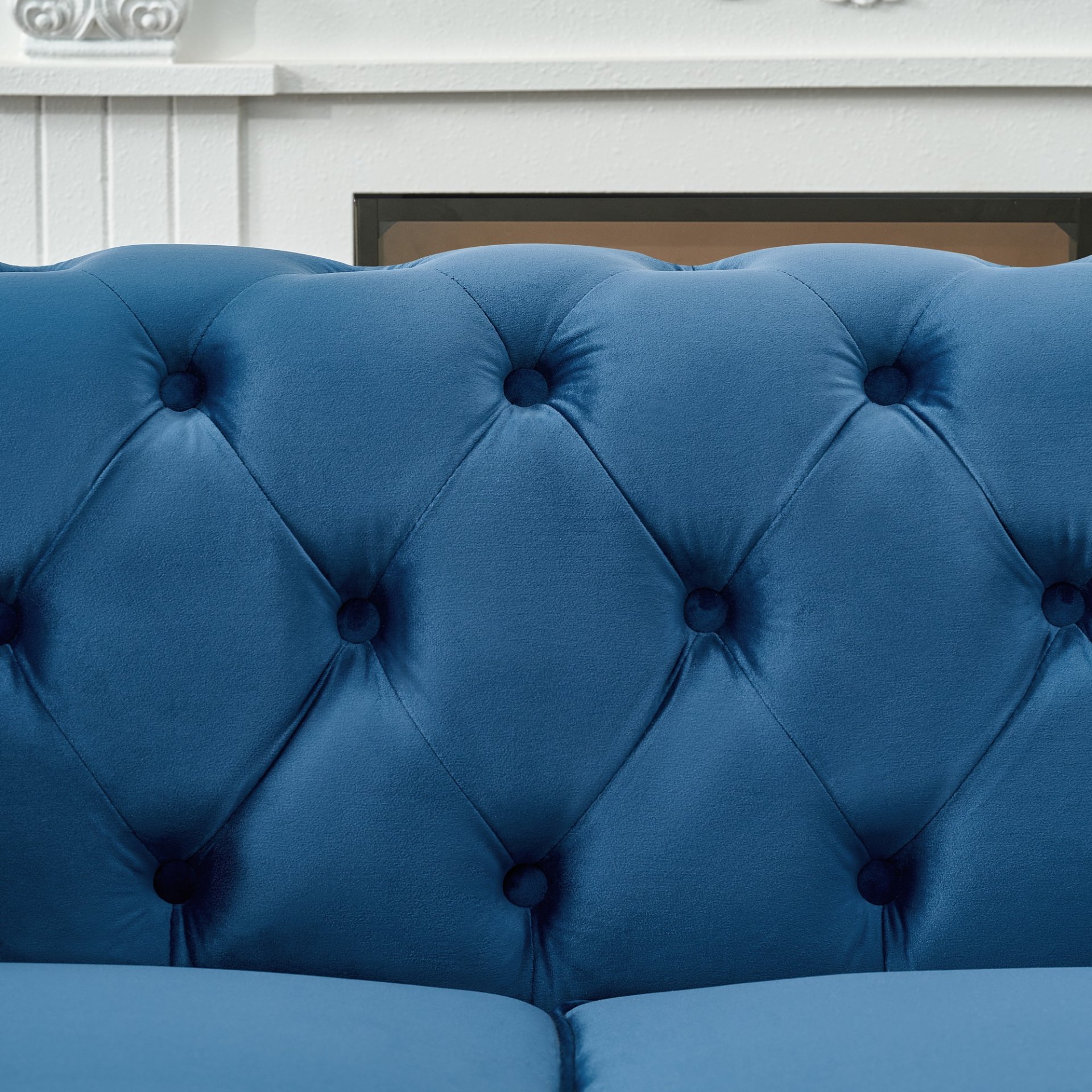 Chesterfield Sofa With Roll Armrest & Nailhead, 3 And 2 Seater - Blue - Image 6