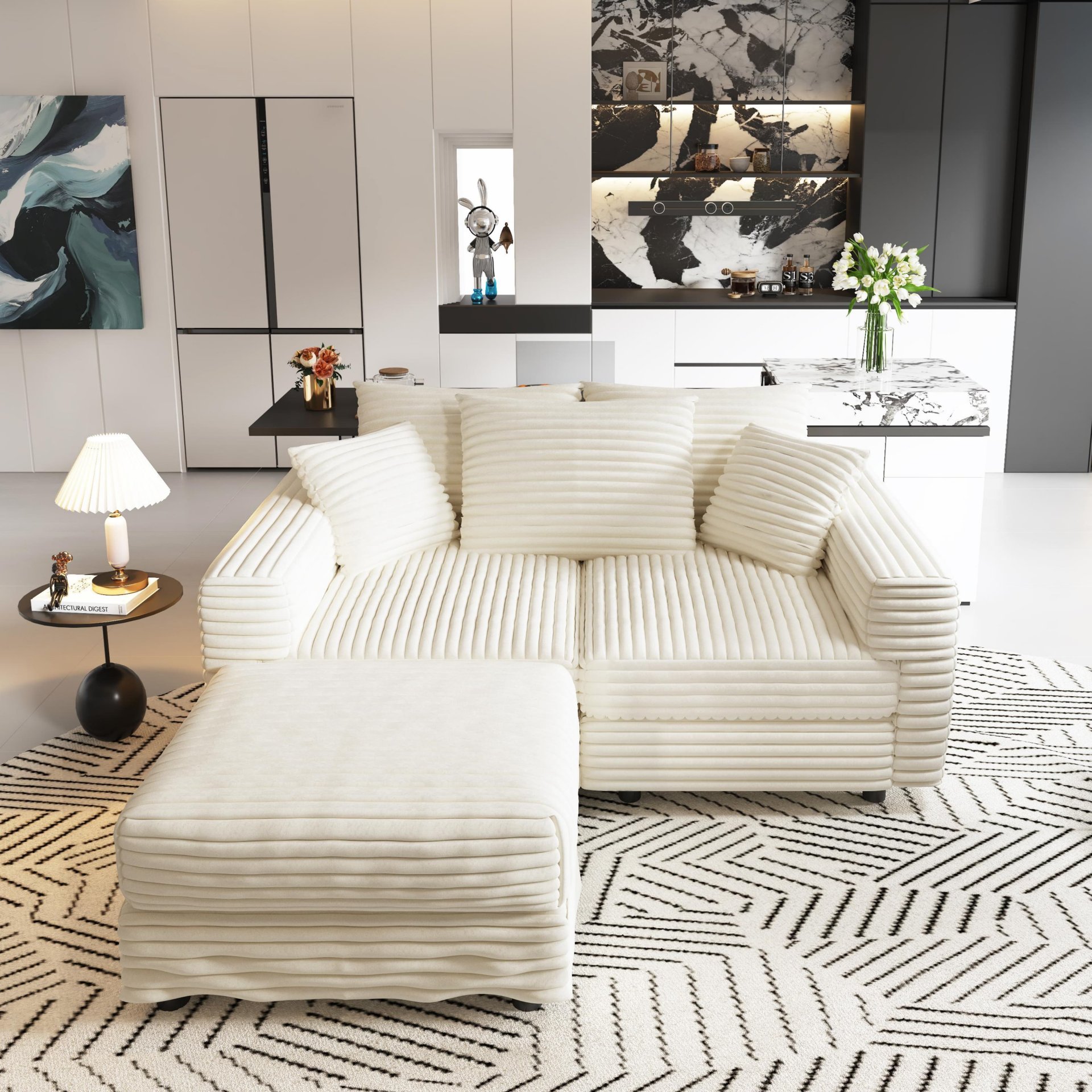 3 Seat Sofa, Deep Seat Couches With Soft Pillows And 1 Ottomans, Convertible Sofa Lounge Chair, For Living Room - Beige - Image 9