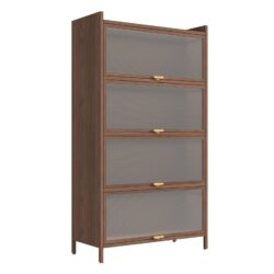 4 Flip Doors Cabinet, With Ample Storage Space For Living Room - Walnut