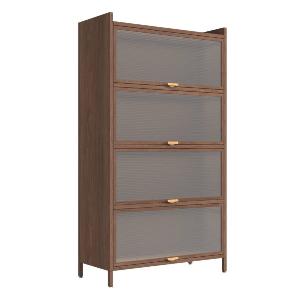 4 Flip Doors Cabinet, With Ample Storage Space For Living Room - Walnut
