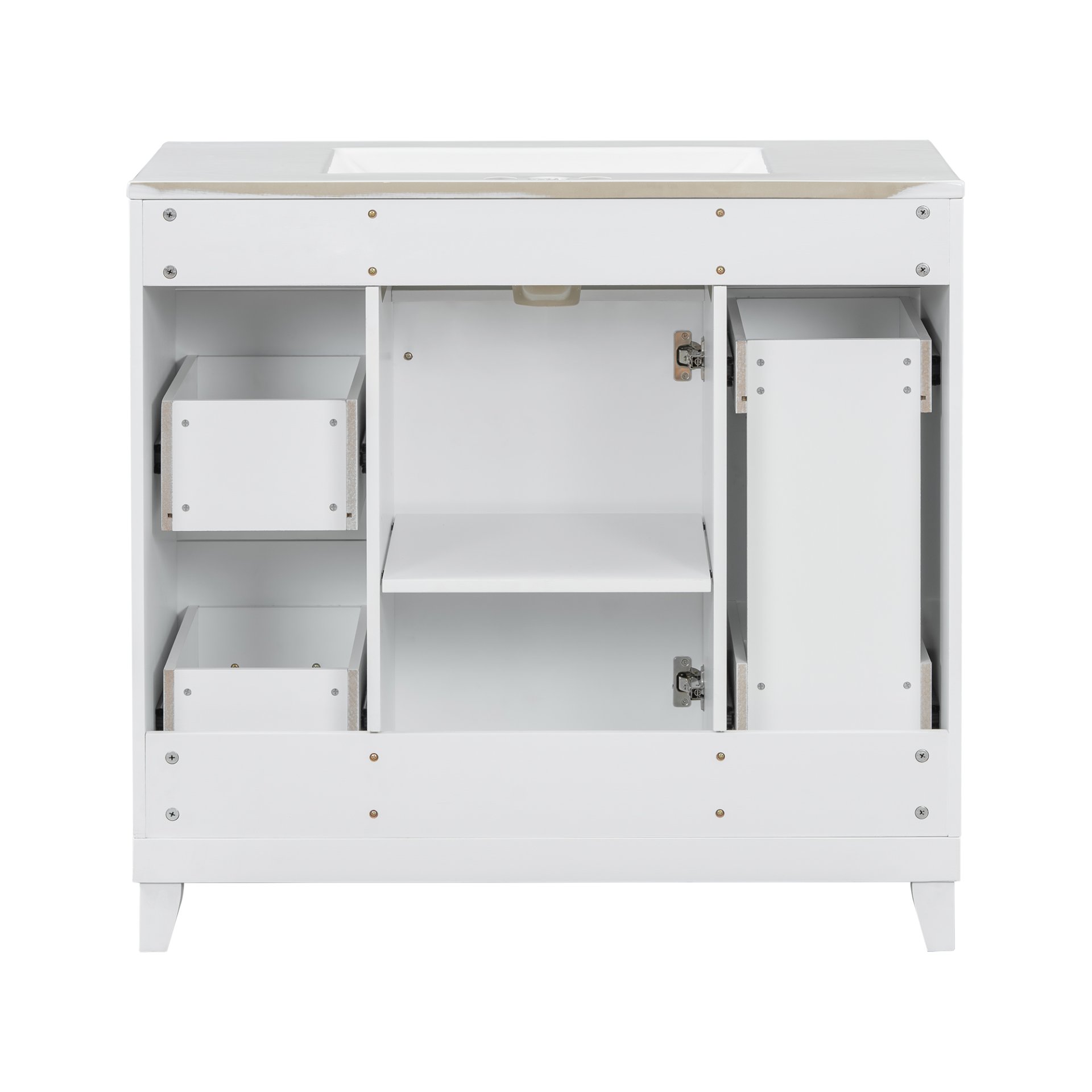 36" Bathroom Vanity With Sink, Soft Close Doors, And Adjustable Shelves Solid Frame - White - Image 14