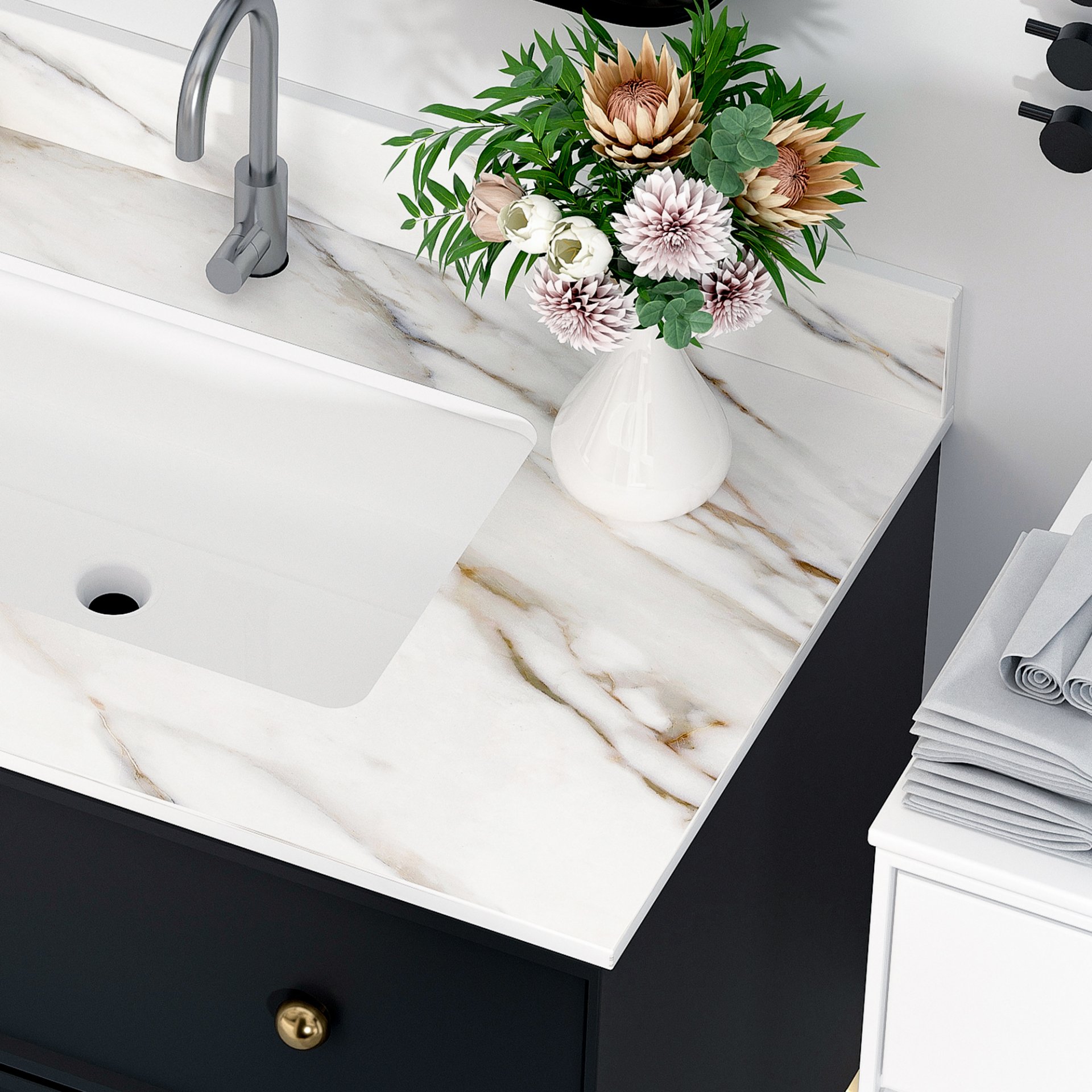 Elegant Vanity Top With Undermount Sink And Backsplash - White Carrara Marble - Image 8
