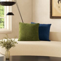 Astrid - Square Accent Throw Pillow Cover With Feather Insert - Cerulean Blue