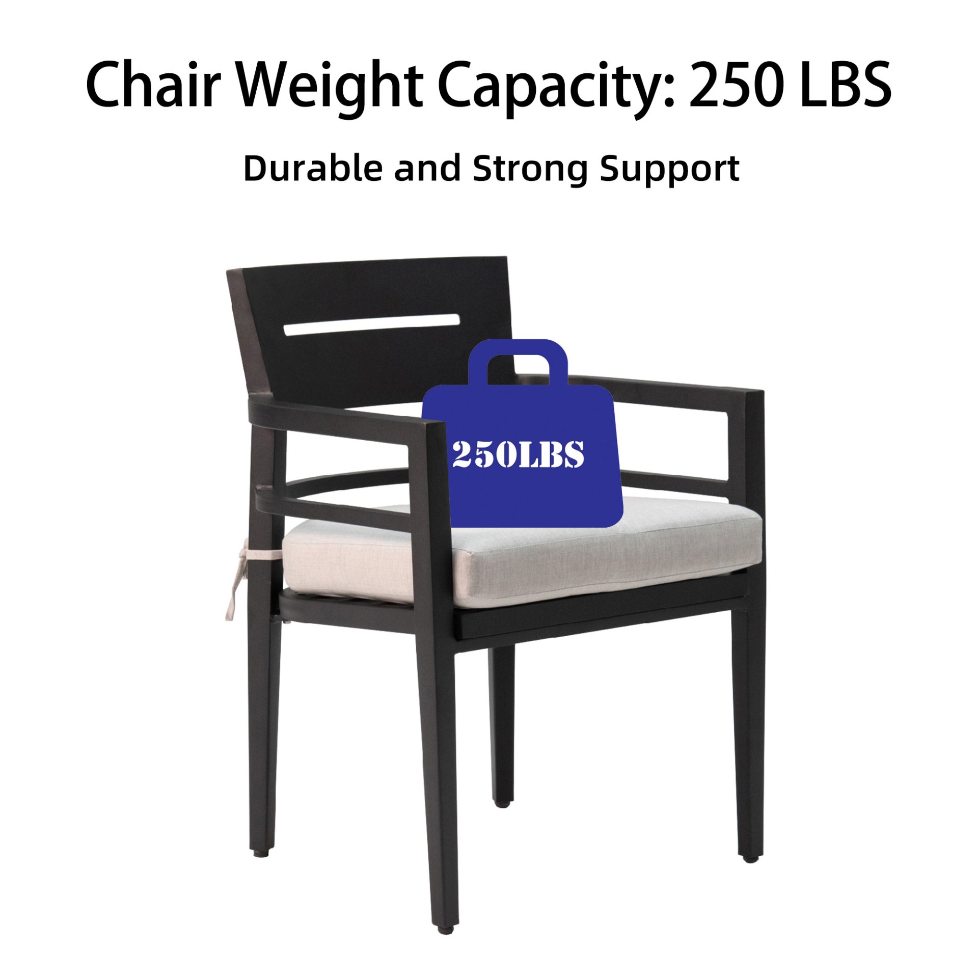 5 Piece Outdoor Patio Modern Dining Set, 4 Dining Chairs Sunbrella Fabric And Square Dining Table With Umbrella Hole - Ember Black - Image 3