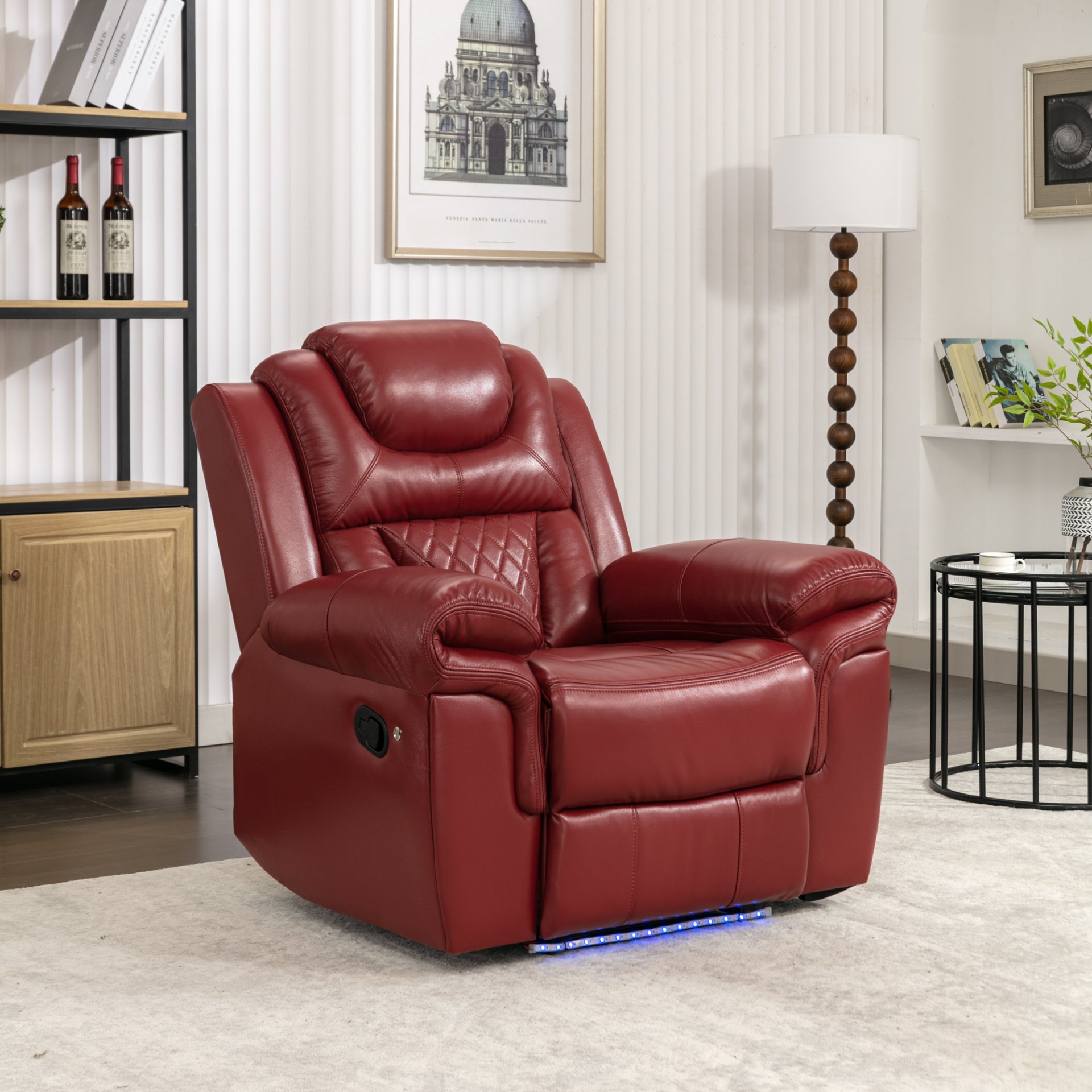 Home Theater Seating Manual Recliner Chair With Led Light Strip For Living Room - Wind Red - Image 3
