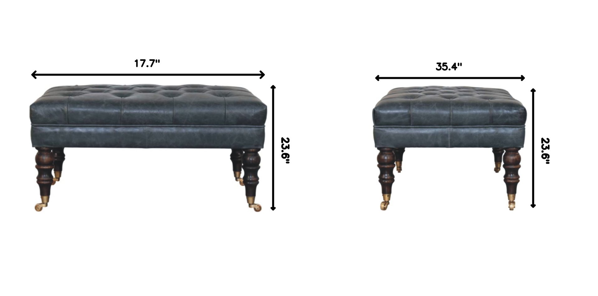 Buffalo - Leather Ottoman With Castor Legs - Brown / Teal - Image 12