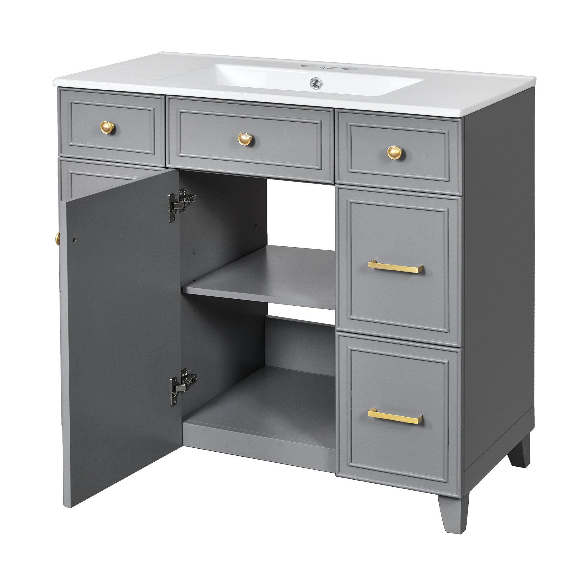 Bathroom Vanity With Sink, Soft Close Doors, Adjustable Shelves, 36" - Gray - Image 16