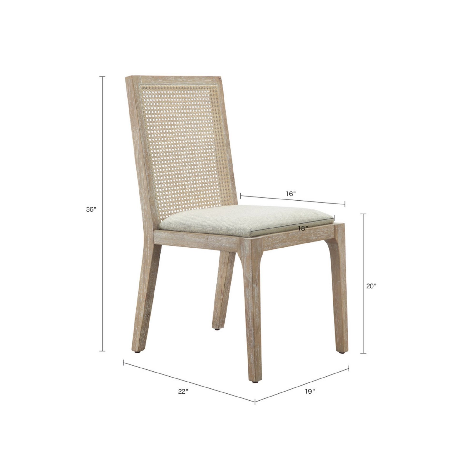 Dining Chair With Synthetic Cane Back And Upholstered Seat (Set of 2) - Natural - Image 3