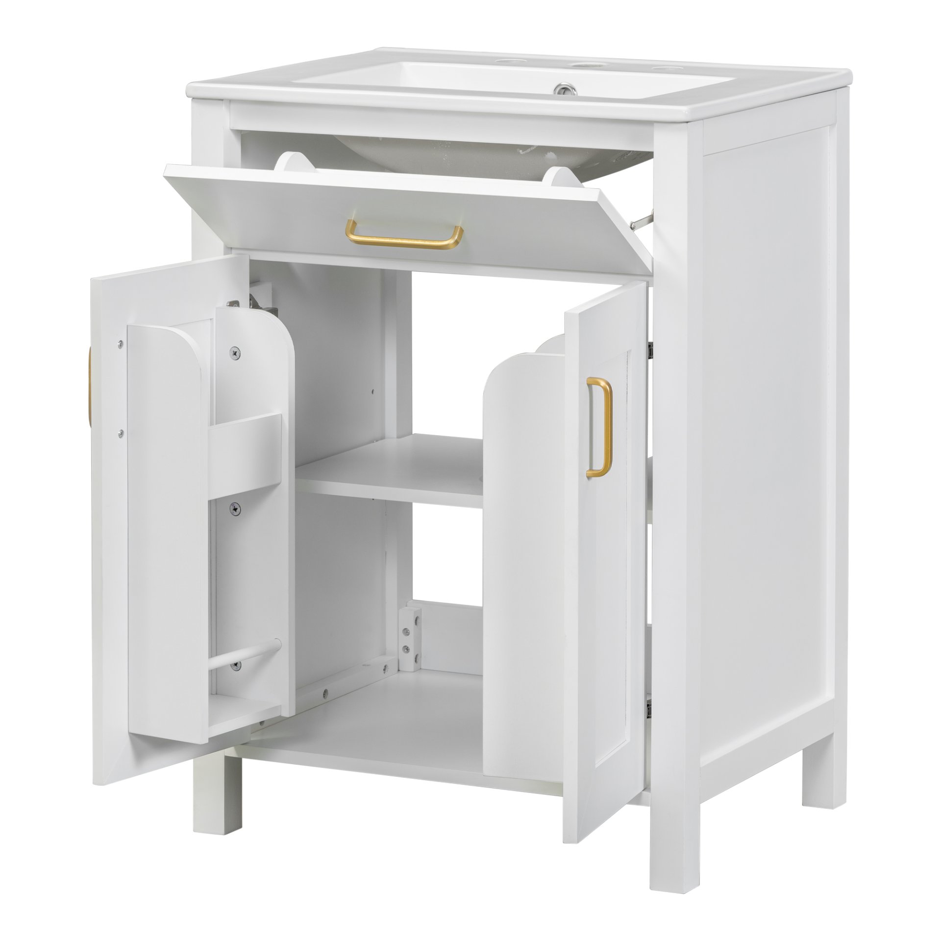 Bathroom Vanity With Sink, Soft Close Doors, Flip Drawer, U Shaped Shelves - White - Image 17