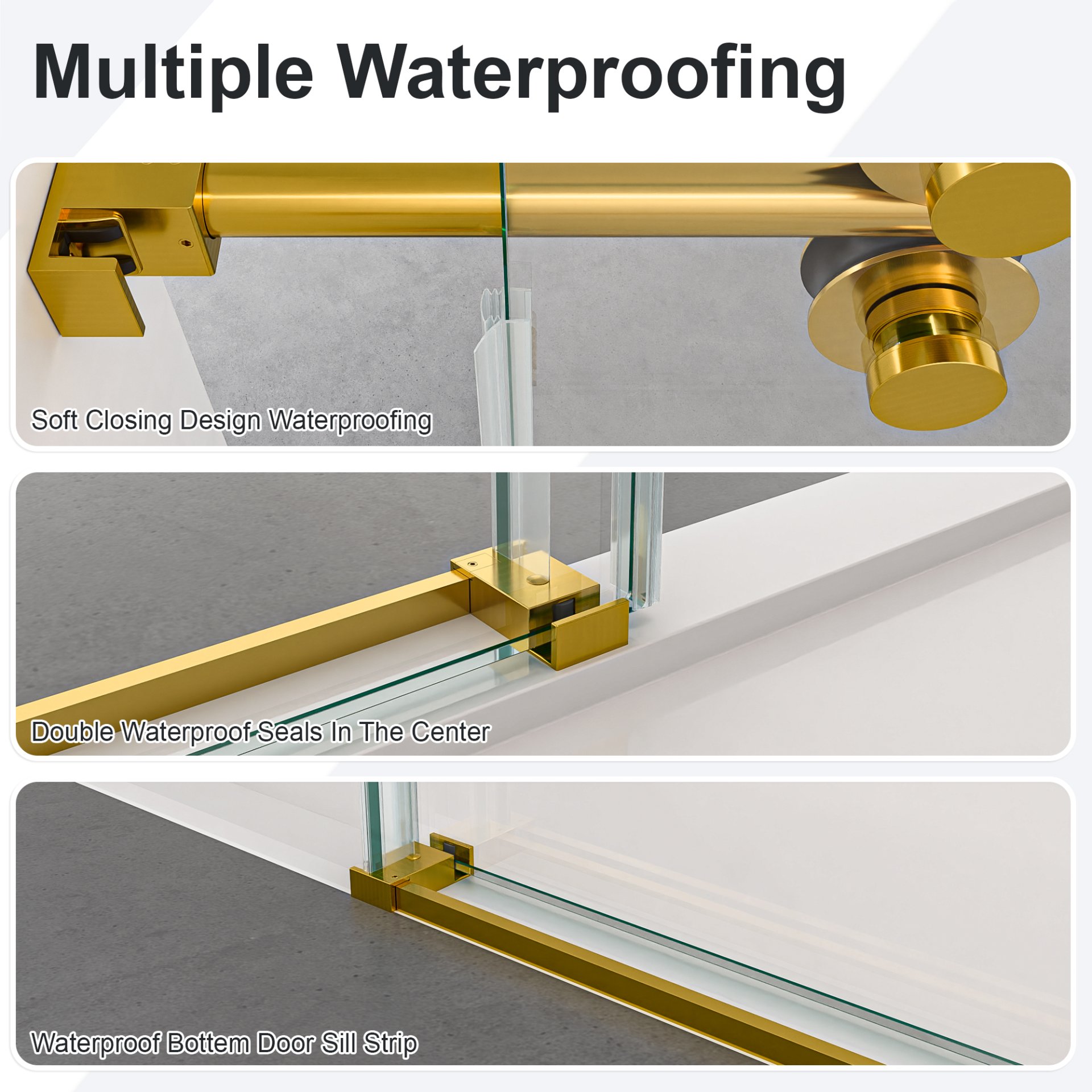 Frameless Single Sliding Shower Door With Bypass Design And 5 / 16" Clear Tempered Glass - Brushed Gold - Image 10