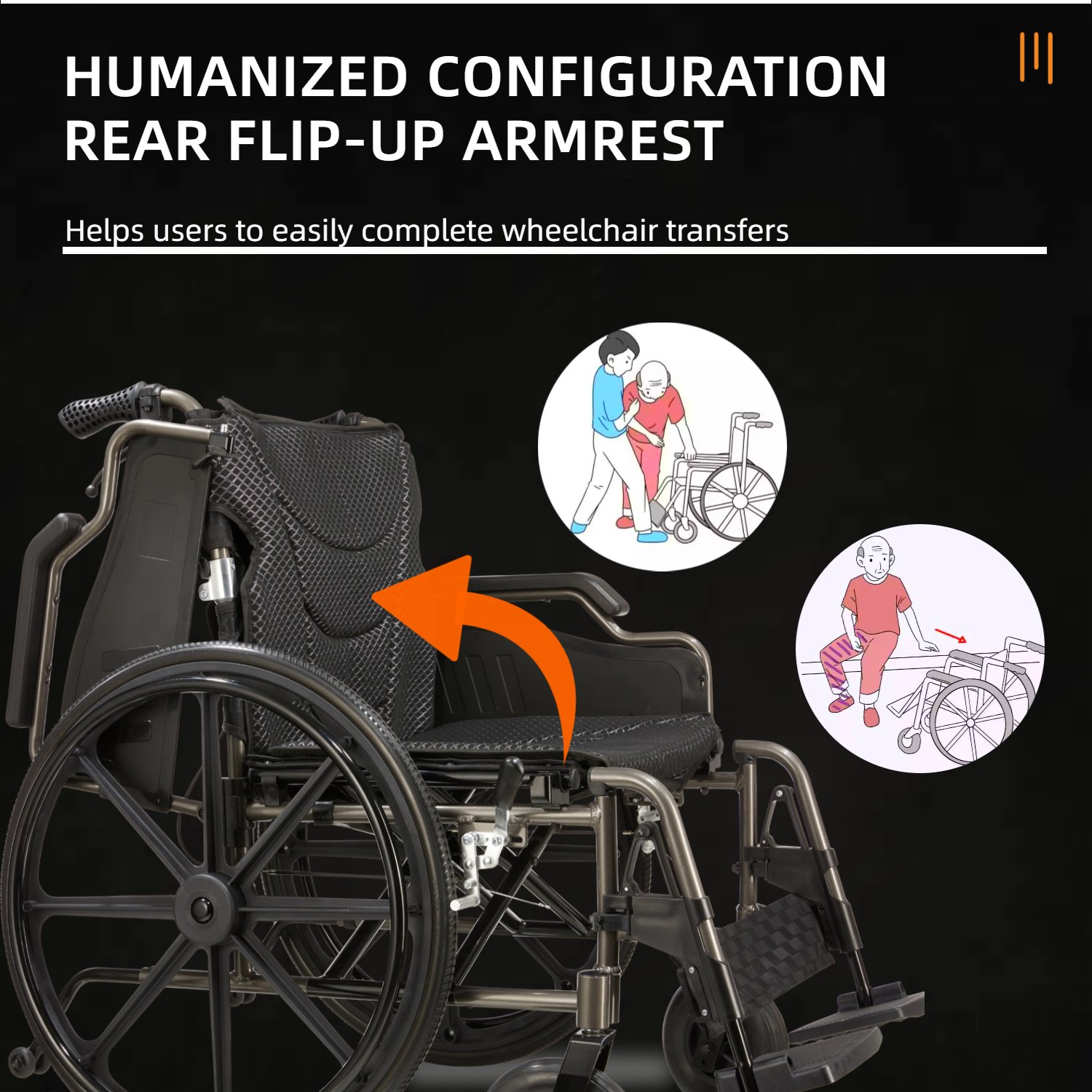 Manual Wheelchair With Double X Force Support Double Brakes 24" Non InflatableTires Lightweight Foldable Transport Wheelchair For All Terrains 350Lbs Capacity Color - Black / Gray - Image 6