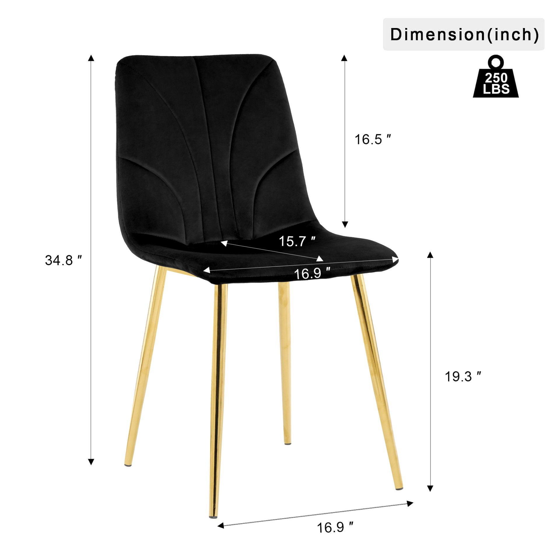 Modern Light Luxury Dining Chair With Gold Metal Legs (Set of 4) - Black - Image 3