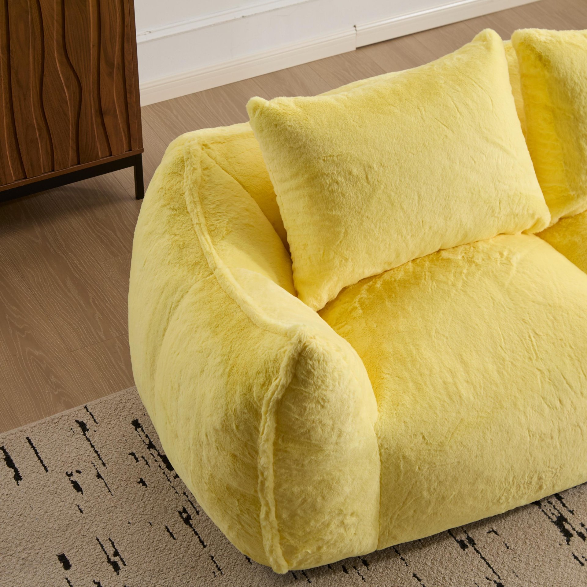 Giant Bean Bag Couch, Ultra Soft Fluffy Loveseat For Living Room Reading Chair With Pillows - Yellow - Image 12