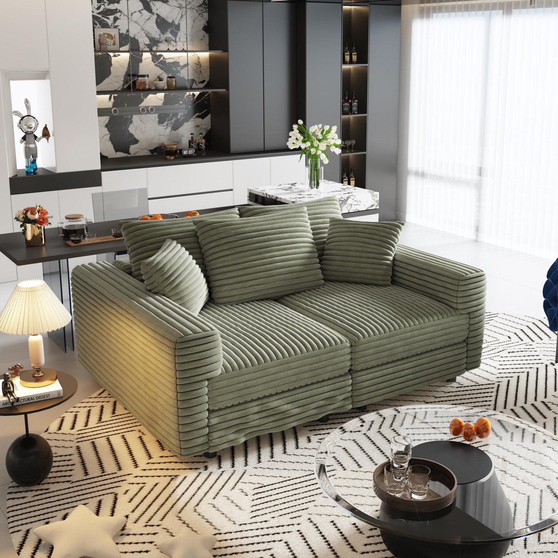 3 Seat Sofa, Convertible Deep Seat Sofa Lounge Chair For Living Room - Green - Image 10