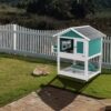 2 Story Wooden Rabbit Hutch Outdoor Indoor Bunny Cage Pull Out Tray, Waterproof Roof - Green - Image 2