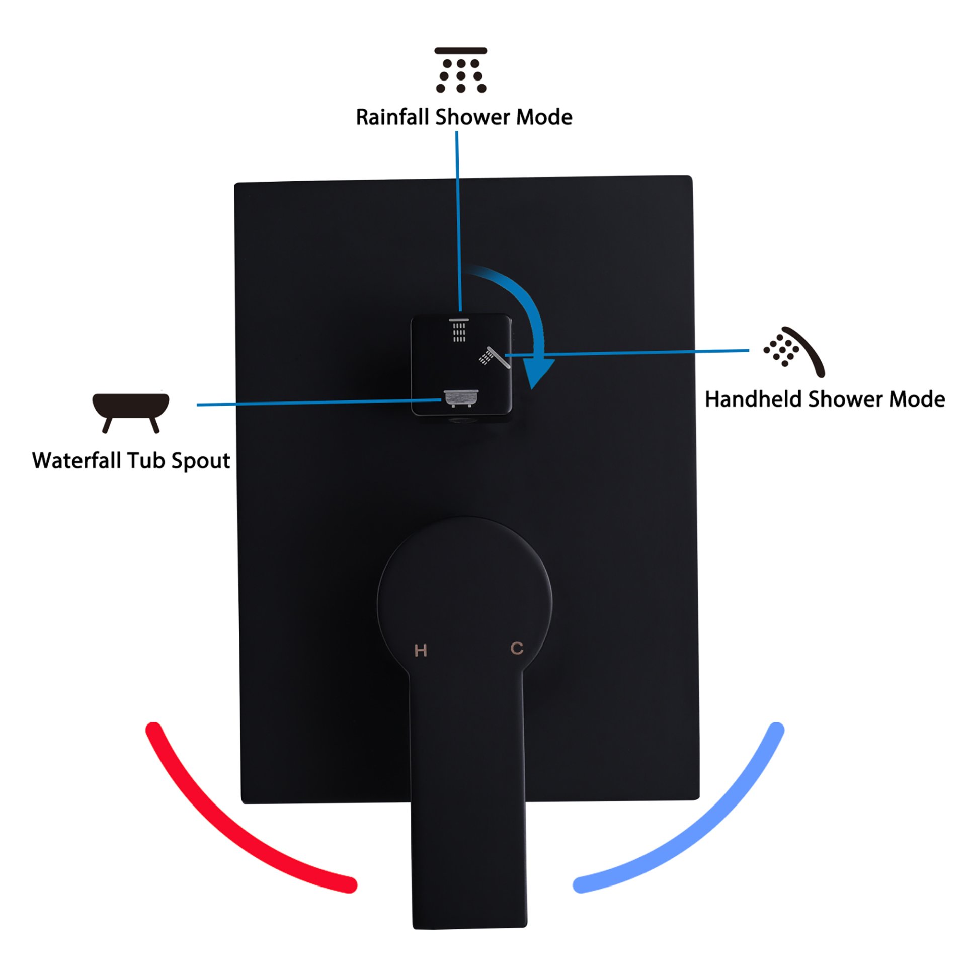 All Metal Tub Shower Faucet Set With 12" Rain Shower Head And Handheld Spray Combo, Wall Mounted - Matte Black - Image 7