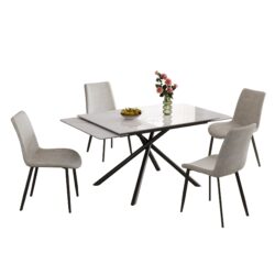 Retractable Dining Table Set With Carbon Steel Legs, Rectangular, Table And 4 Chairs - White