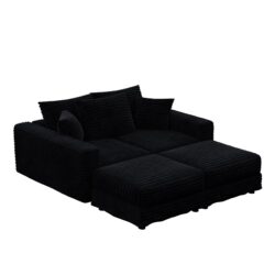 3 Seat Sofa, Deep Seat Couches With Soft Pillows And 2 Ottomans, Convertible Sofa Lounge Chair, For Living Room - Black