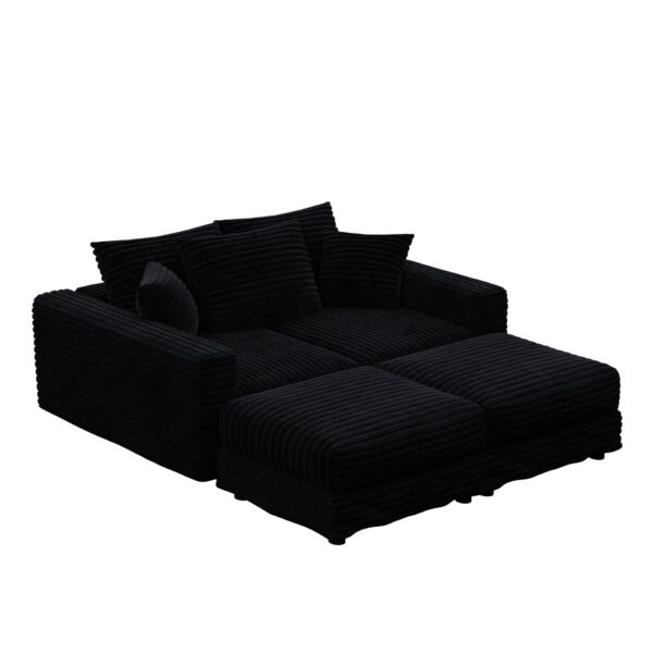 3 Seat Sofa, Deep Seat Couches With Soft Pillows And 2 Ottomans, Convertible Sofa Lounge Chair, For Living Room - Black