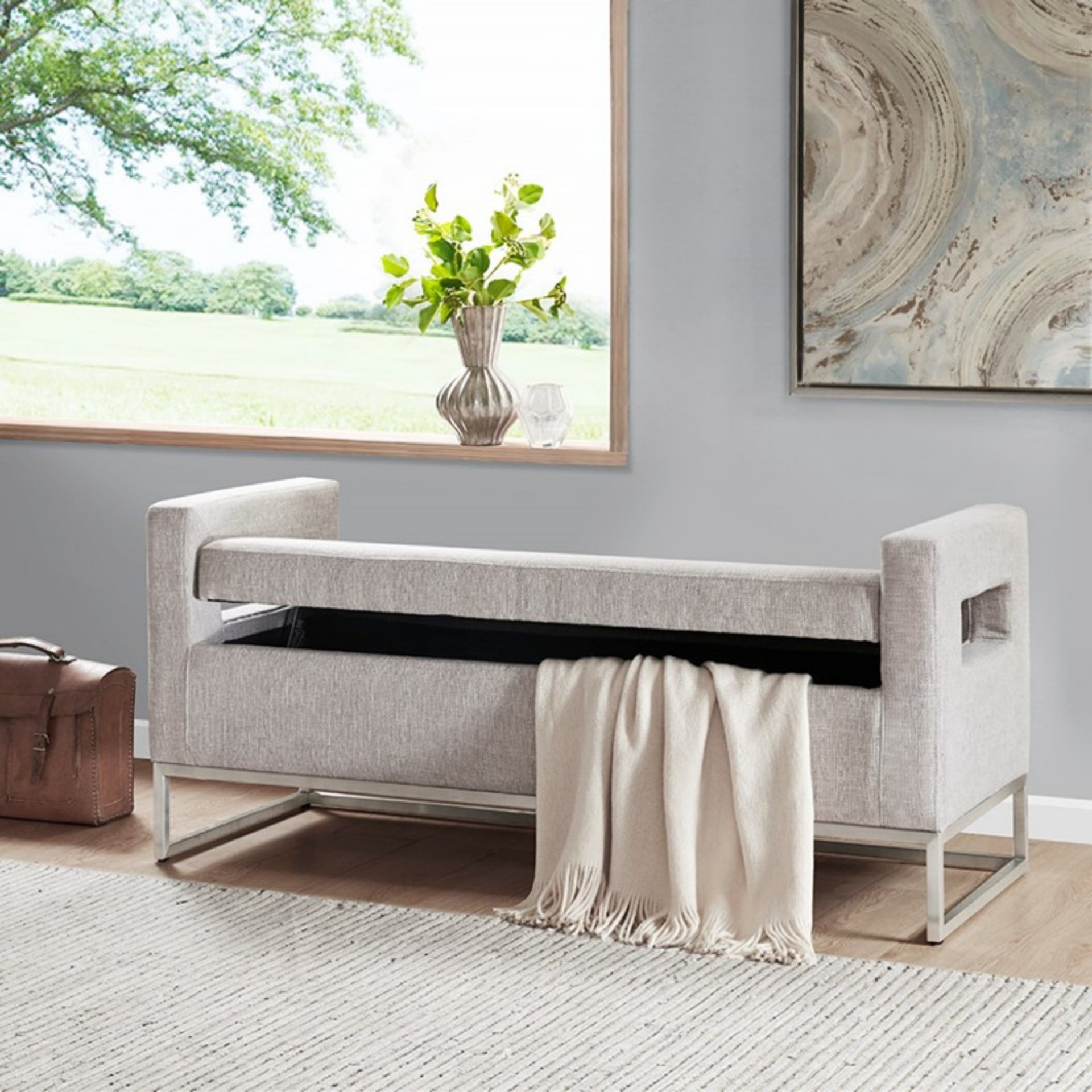 Crawford - Soft Close Storage Bench With Open Sides - Gray - Image 9