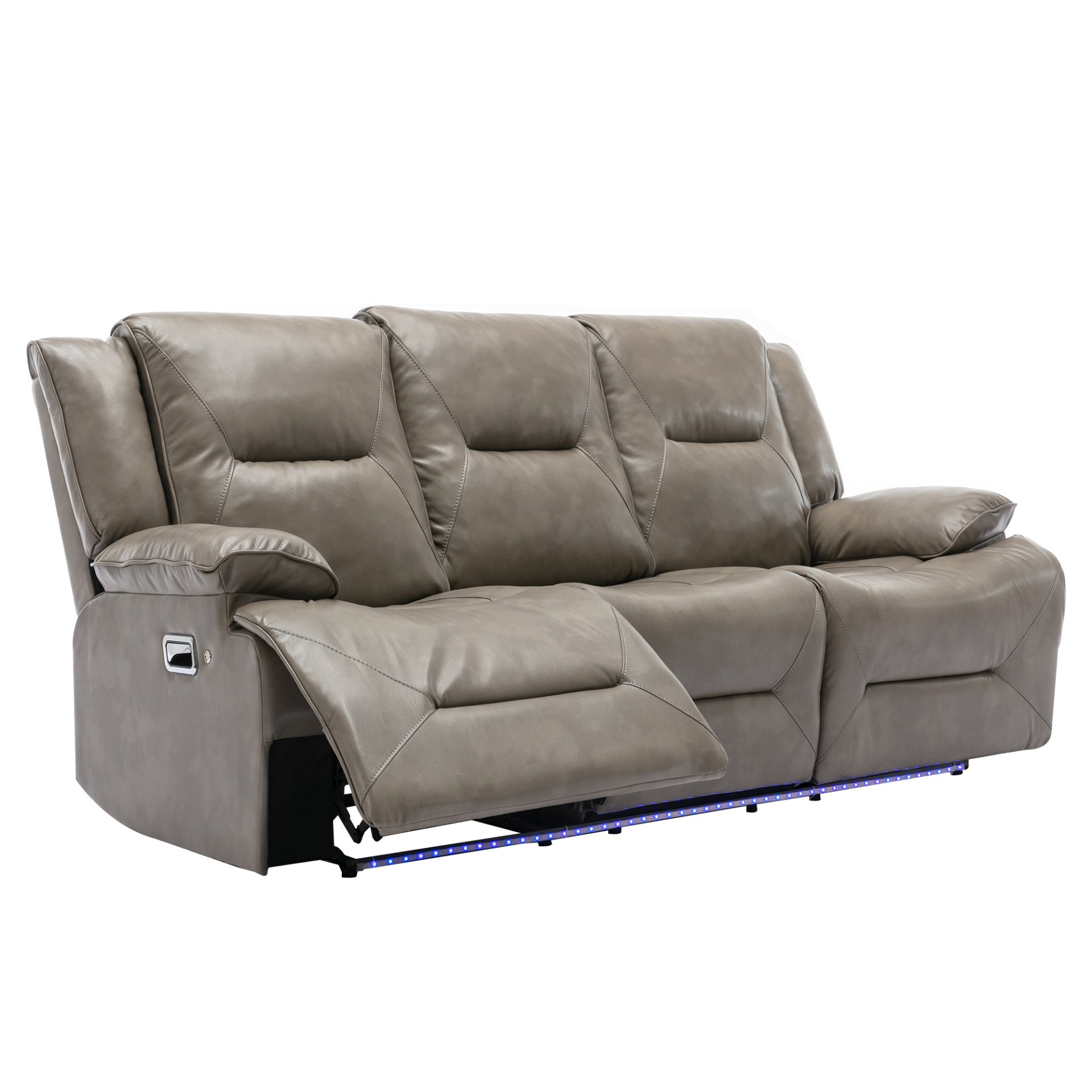 3 Seater Home Theater Recliner Manual Recliner Chair With A Led Light Strip Two Built-In Cup Holders For Living Room - Gray - Image 9