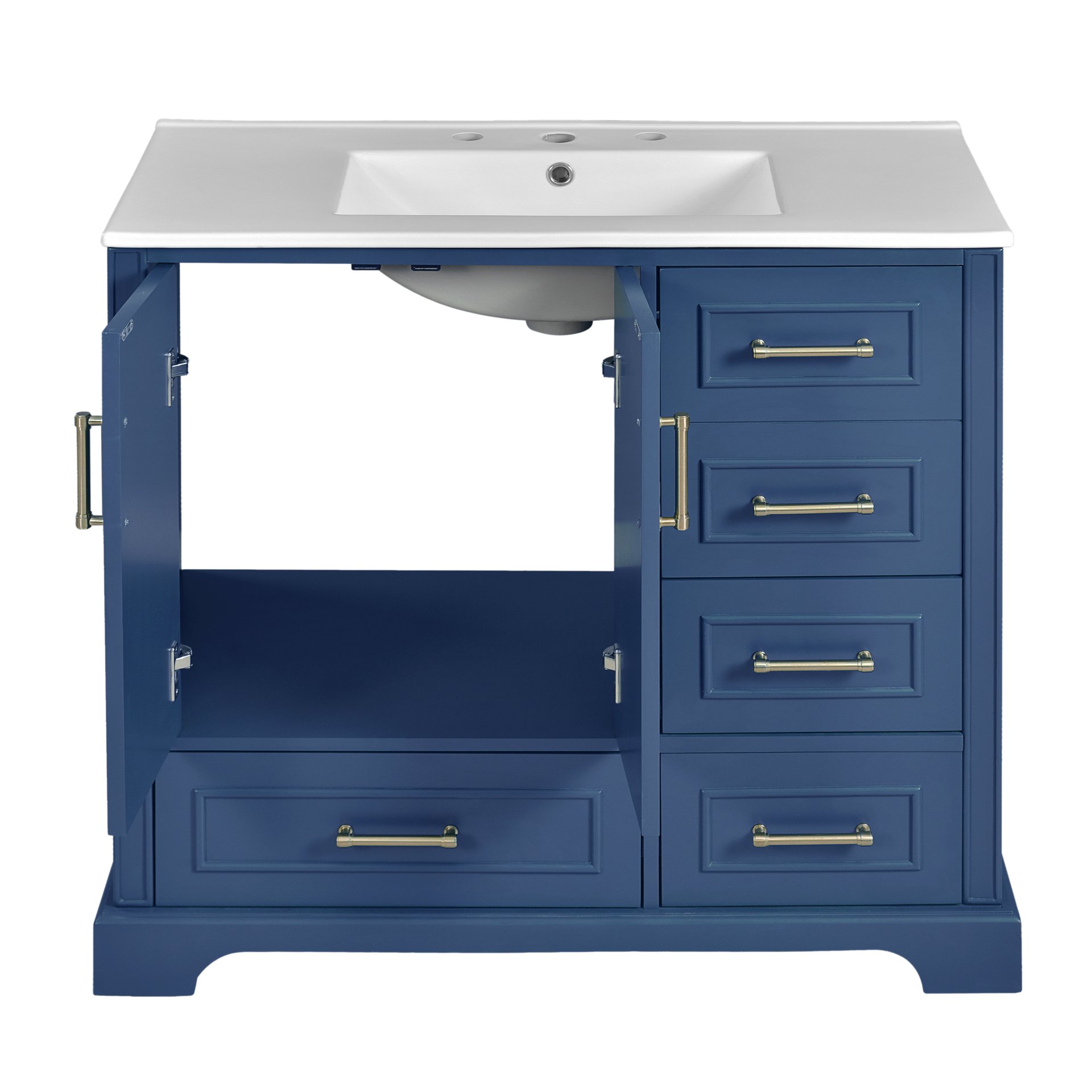 Traditional 36" Bathroom Vanity With Sink, Cabinet With Soft Close Doors And Drawers - Blue - Image 12