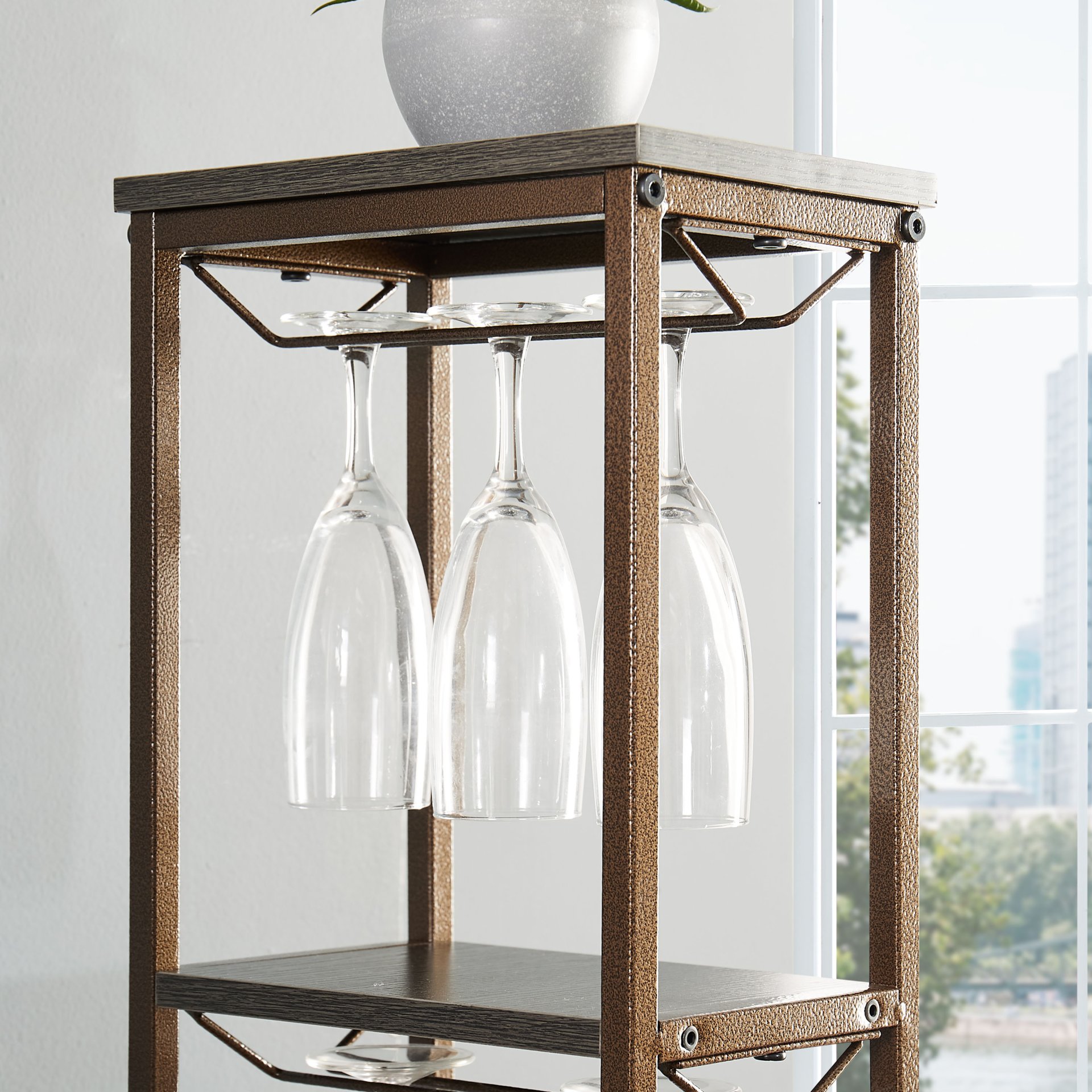 11 Bottle Wine Bakers Rack, 5 Tier Freestanding Wine Rack With Hanging Wine Glass Holder And Storage Shelves, Wine Storage Home Bar For Liquor And Wine Storagefor Kitchen, Dining Room - Gray - Image 4