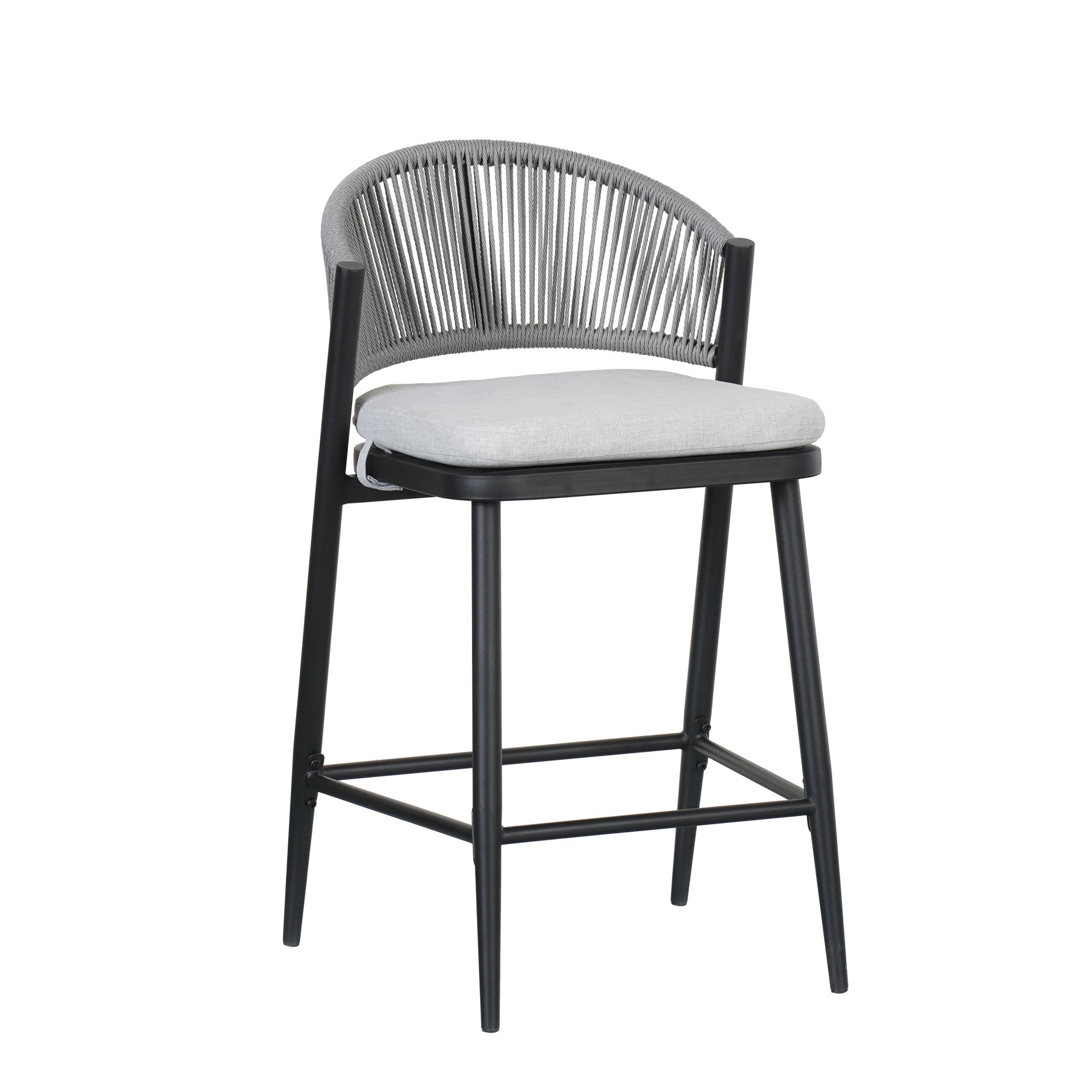 Outdoor Counter Height Metal Frame Counter Stools With Scallop Shaped Backrest & Water Resistant Cushions (Set of 2) - Matte Black - Image 19