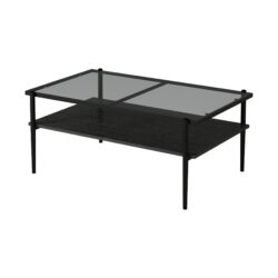 Rectangle Coffee Table With Tempered Glass Top, Modern Table For Living Room - Gray / Black