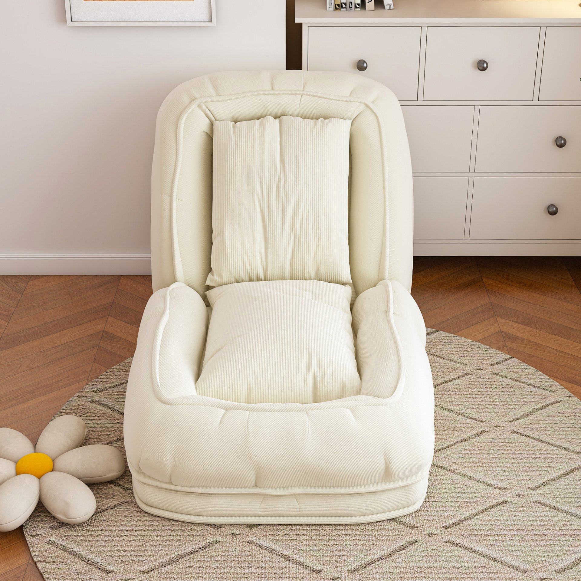 Human Dog Bed, Foldable Lazy Sofa Bed With 5 Adjustable Positions - Off White - Image 5