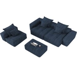 Modern Oversized Modular Sectional Sofa, Sparkling Chenille Soft Cushion Sofa With 6 Pillows, 6 Pieces Diy Combination Tufted Sofa, No Assembly Required - Blue