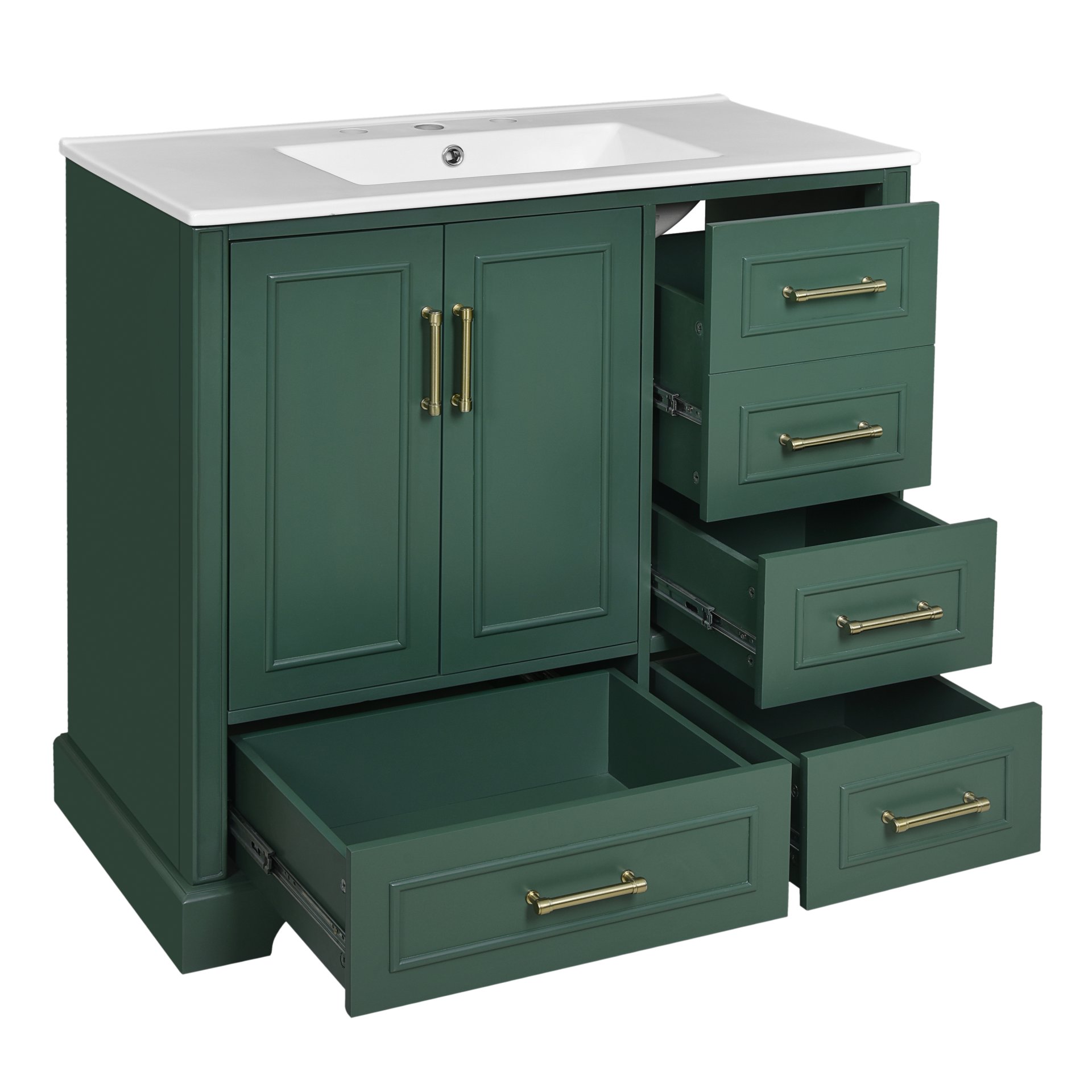 Traditional Bathroom Vanity With Sink, Soft Close Doors & Drawers, 36" - Green - Image 13