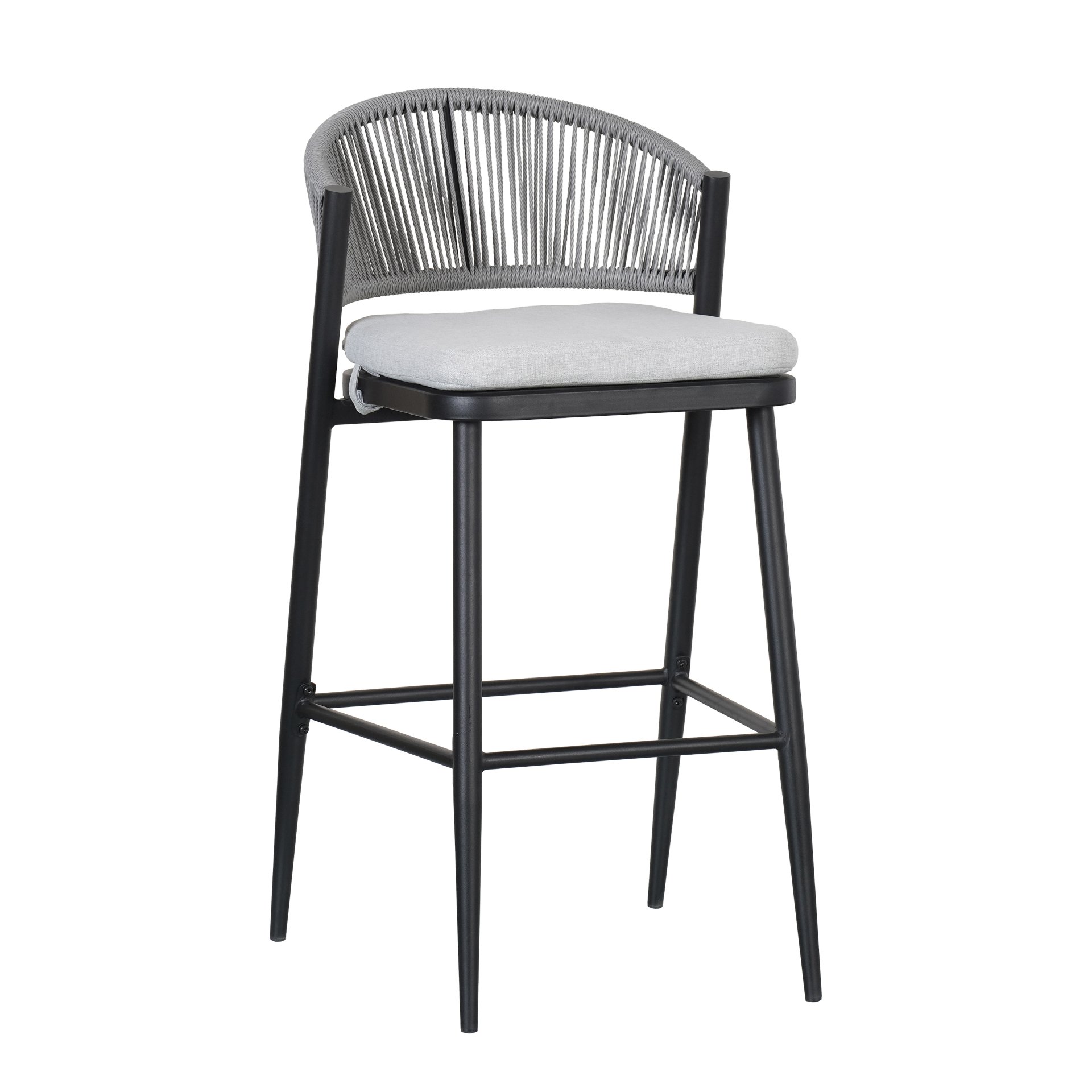 Outdoor Bar Height Metal Frame Counter Stools With Scallop Shaped Backrest & Water Resistant Cushions (Set of 2) - Matte Black - Image 18