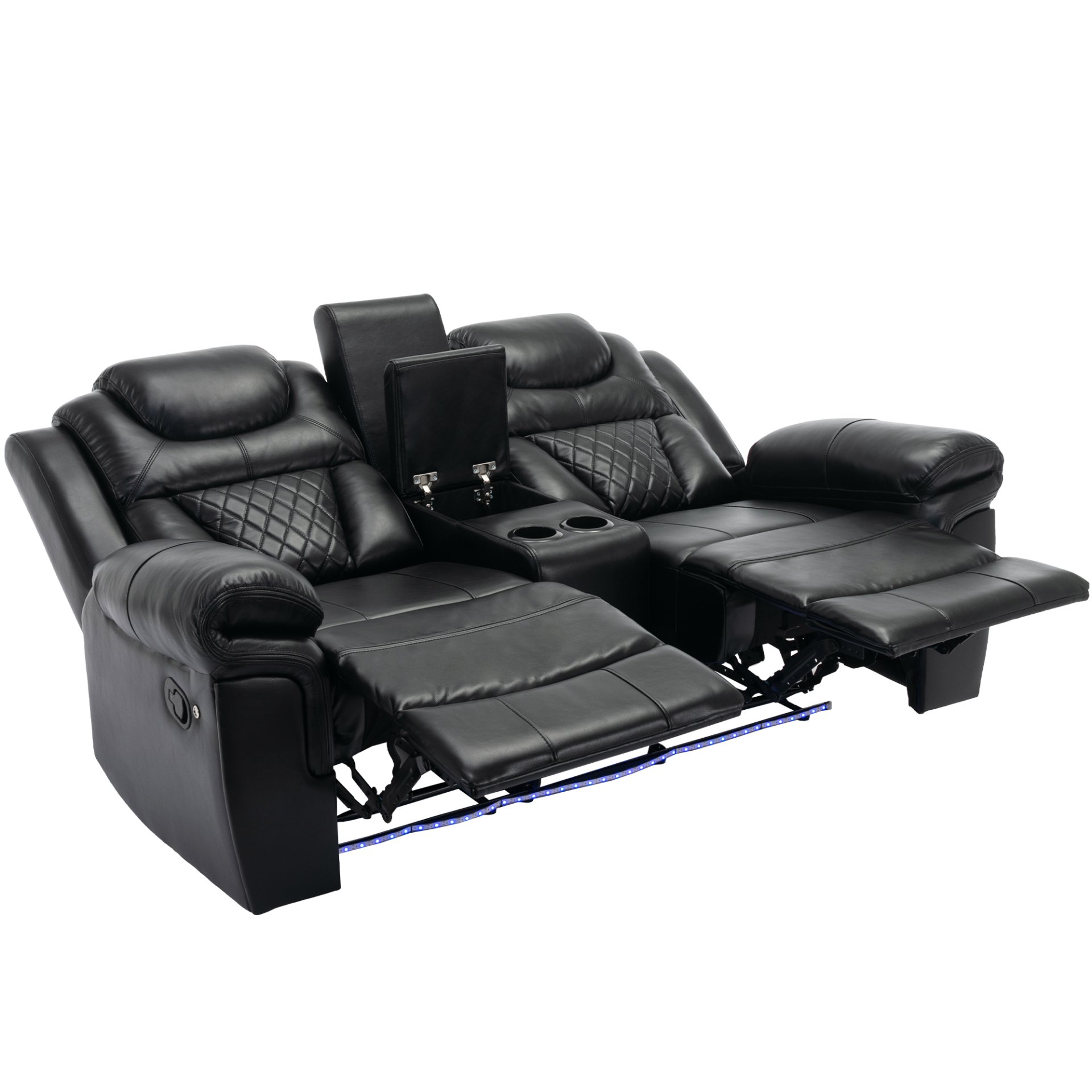 3 Pieces Recliner Sofa Sets Home Theater Seating Manual Recliner Chair With Center Console And Led Light Strip For Living Room - Black - Image 21