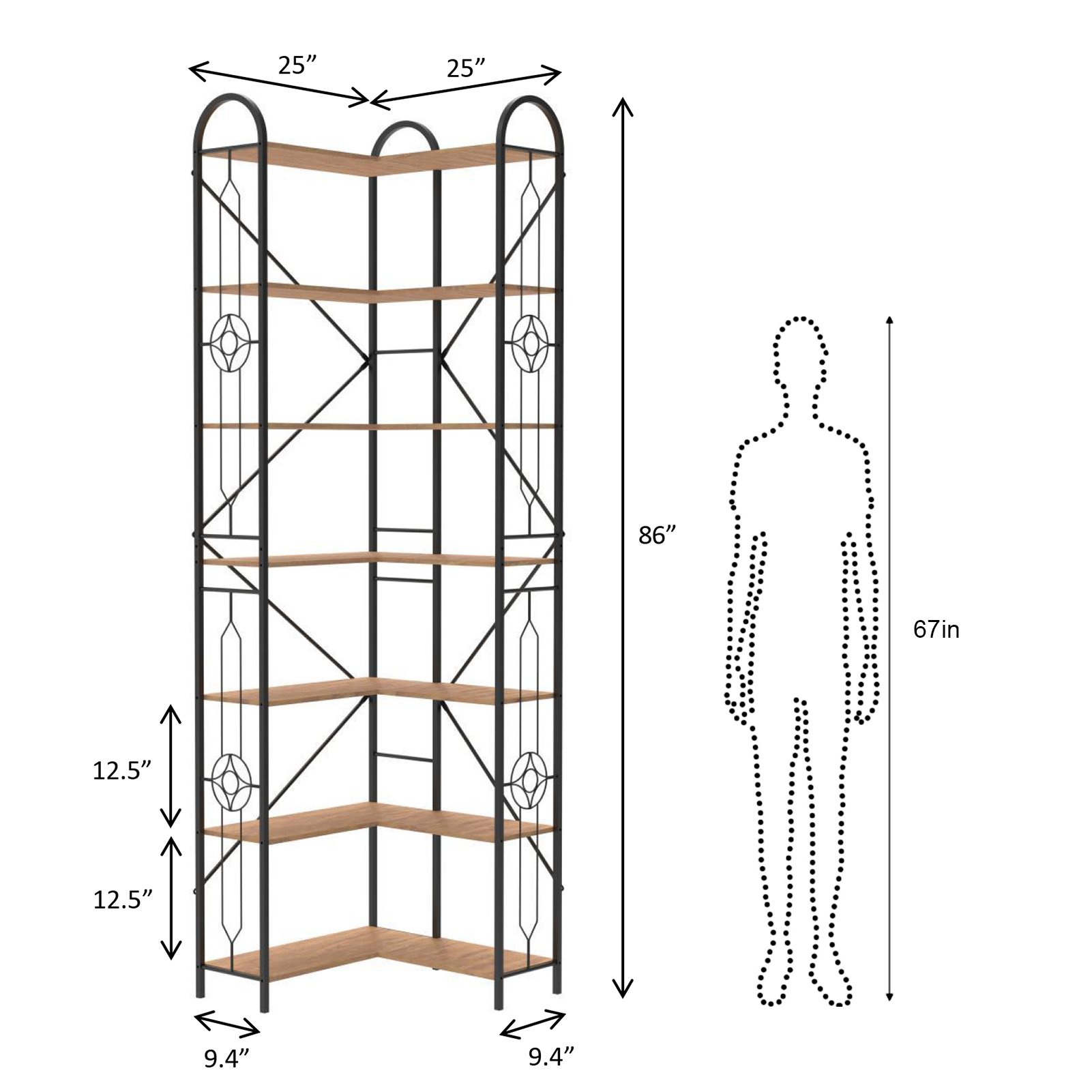 Modern 7 Shelf Bookcase With Thickened Iron Frame And Laminate - Brown - Image 5