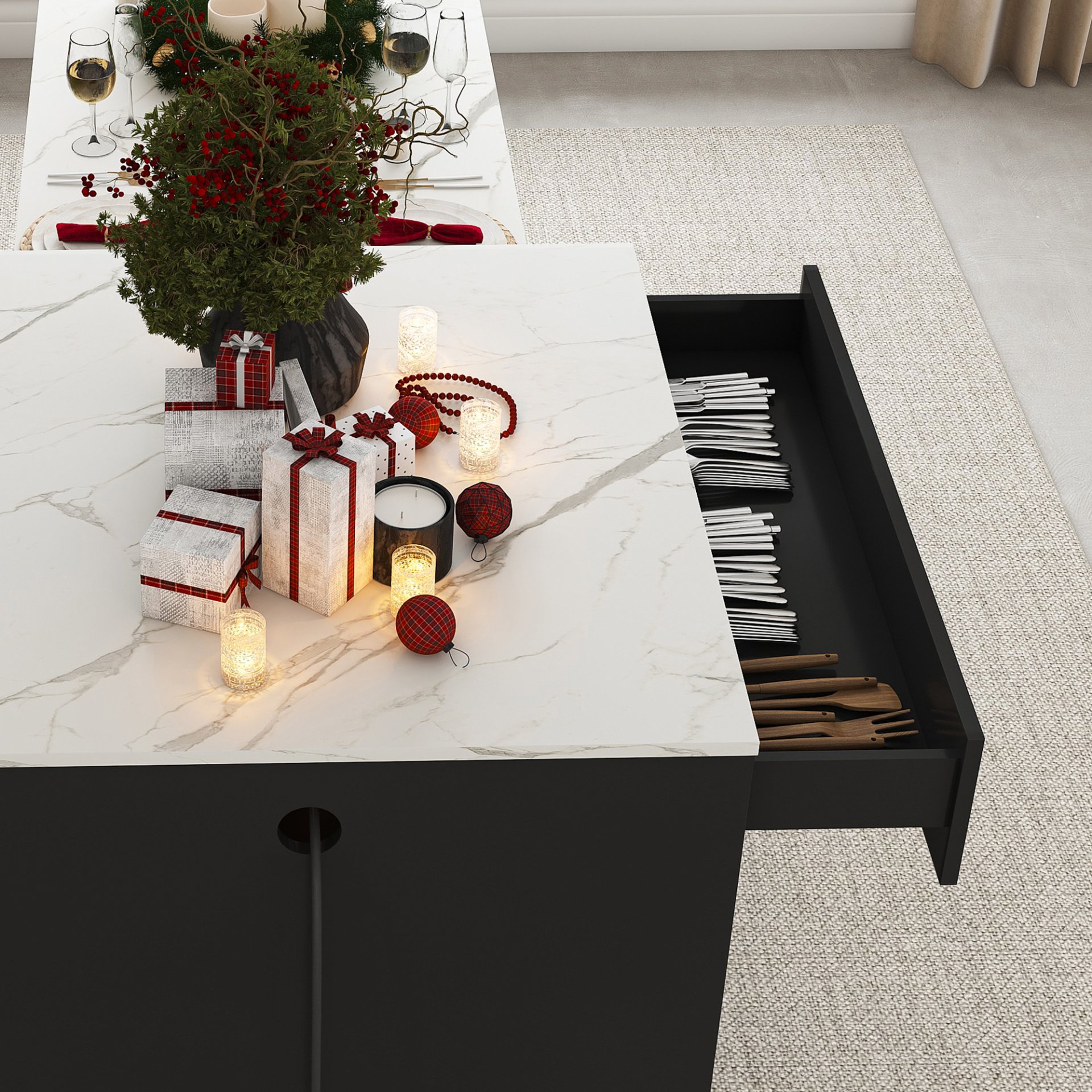 Expandable Kitchen Island With Dining Table - Black - Image 16