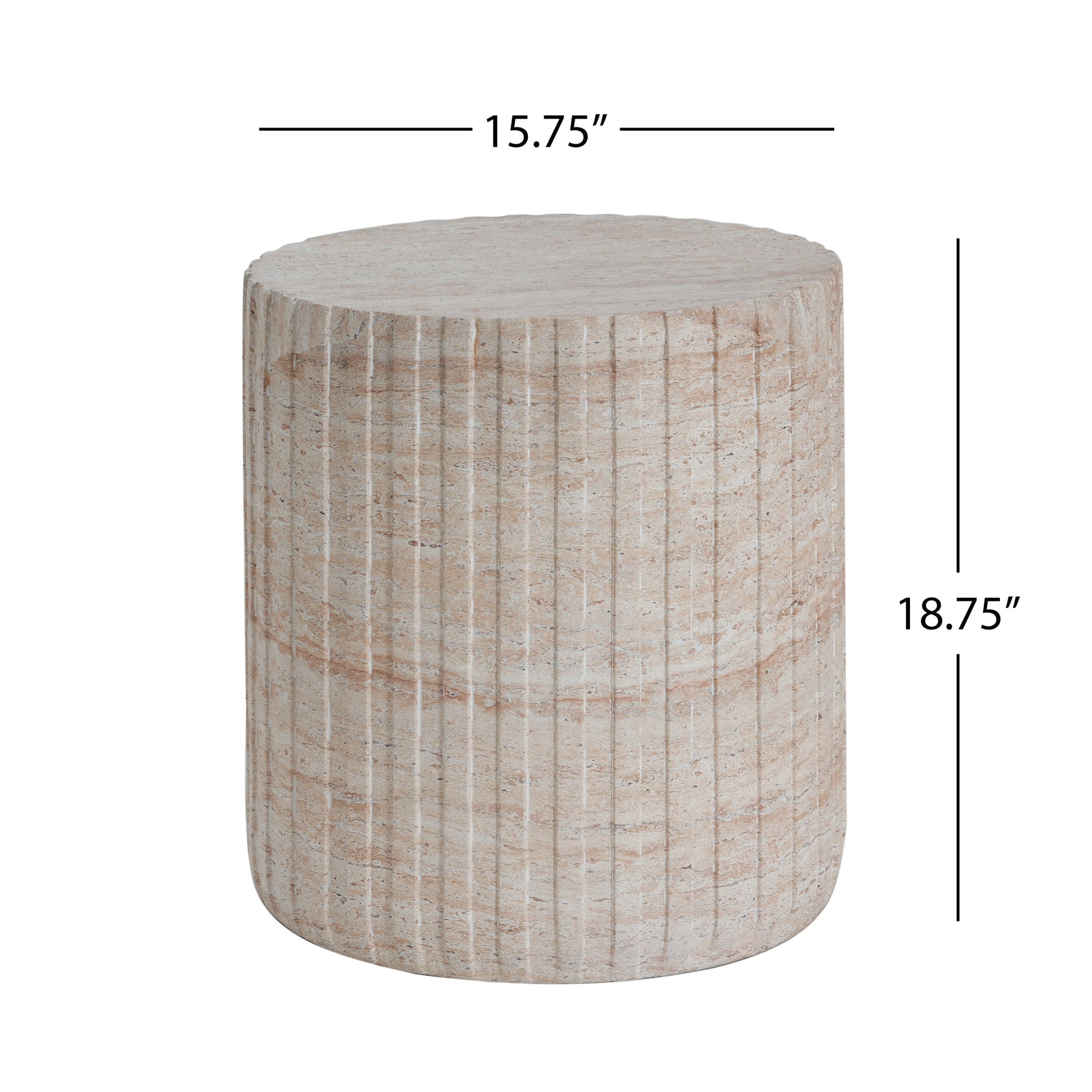 Elegant Outdoor / Indoor Lightweight Concrete Side Table With Travertine - Beige - Image 3
