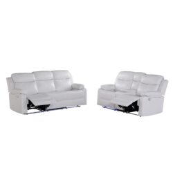 Blanche - 2 Piece Reclining Sofa And Loveseat With LED Lights And Speaker - White