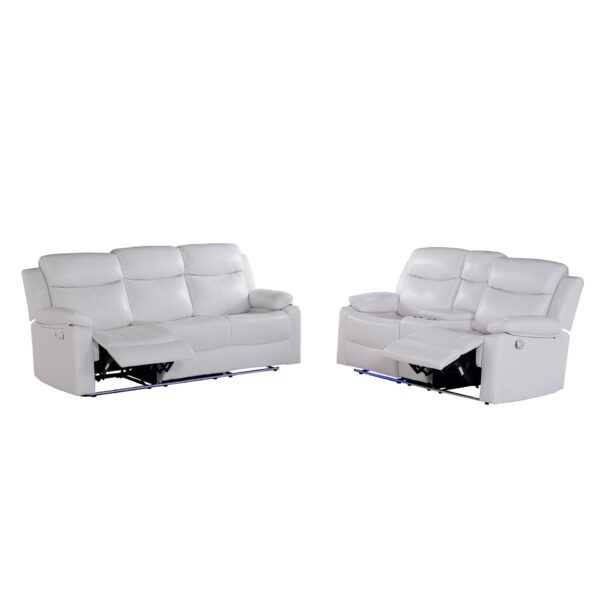 Blanche - 2 Piece Reclining Sofa And Loveseat With LED Lights With Pillow Top Arms - White